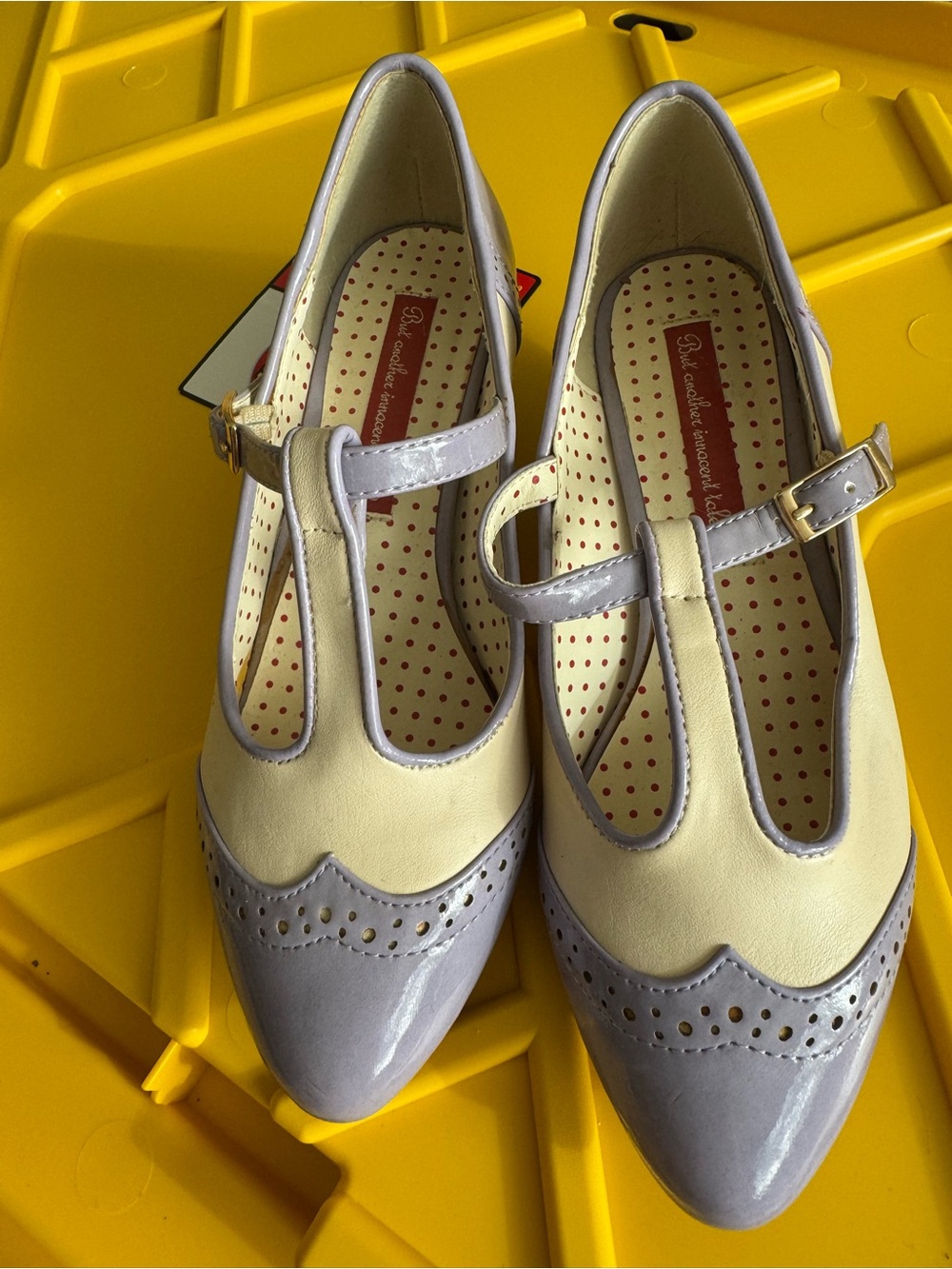 Vintage T-Strap Two-Tone Mary Jane Shoes - Cream and Light Purple